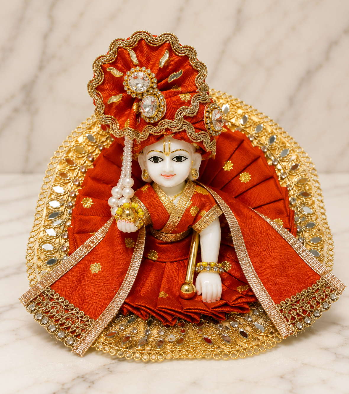 Laddu Gopal Red Dress – Handmade Poshak with Matching Choli, Pagdi & Patka