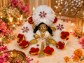 Laddu Gopal White Floral Dress – Premium Handmade Shringar Poshak with Pagdi