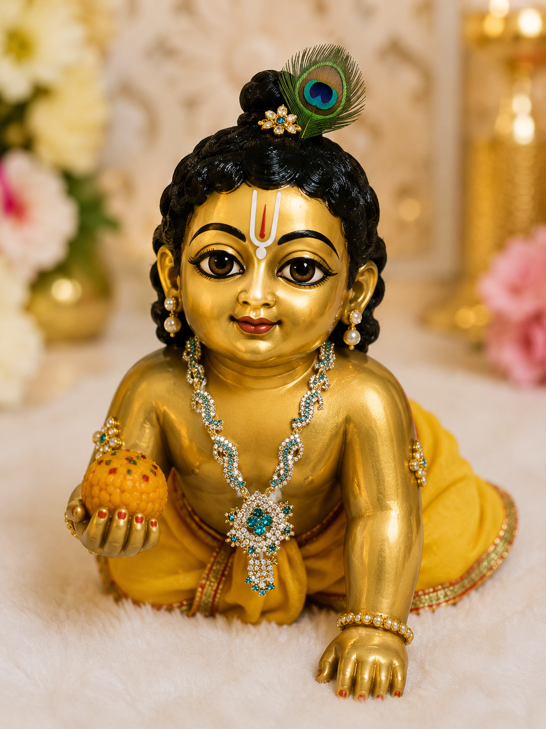 Laddu Gopal Premium Diamond Mala Necklace | Elegant Shringar Jewelry for Kanha Ji | Handmade Devotional Ornament