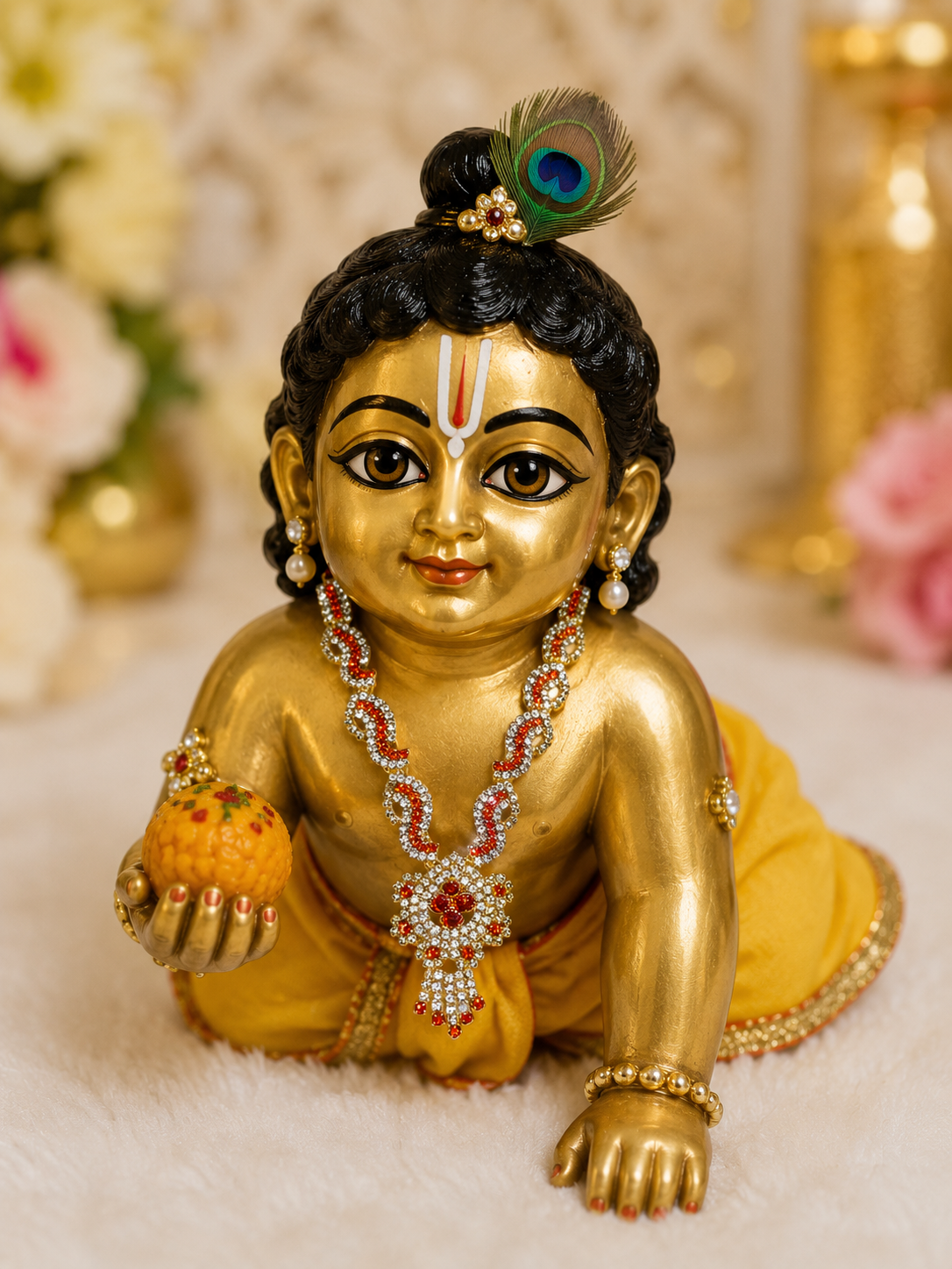 Laddu Gopal Premium Diamond Mala Necklace | Elegant Shringar Jewelry for Kanha Ji | Handmade Devotional Ornament